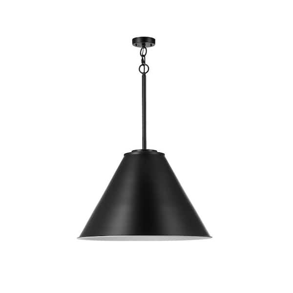 Globe Electric Irvine 1-Light Matte Black Pendant with White Interior and CEC Title 20 LED Bulb Included