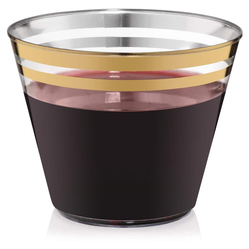 Smarty Had A Party 9 oz. Clear with Metallic Gold Rim Round Disposable Plastic Cups (240 Cups)