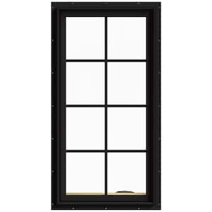 24 in. x 48 in. W-2500 Series Black Painted Clad Wood Right-Handed Casement Window with Colonial Grids/Grilles