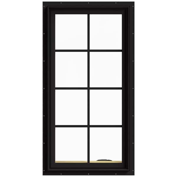 JELD-WEN 24 in. x 48 in. W-2500 Series Black Painted Clad Wood Right-Handed Casement Window with Colonial Grids/Grilles
