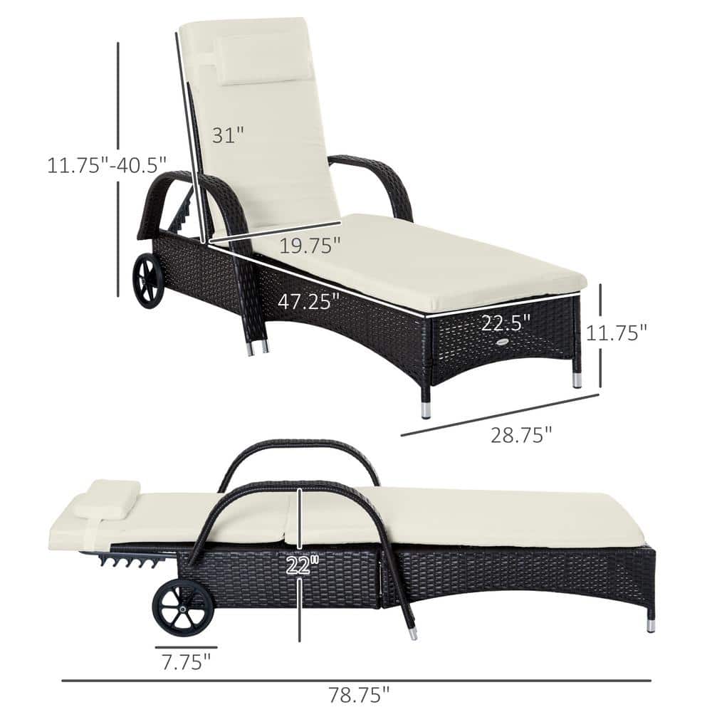 Cream White Cushioned Rattan Chaise Lounger Set with Adjustable Backrests