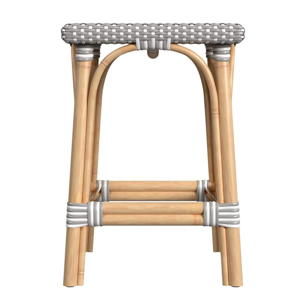 Riviera Gray and White 24" Rattan Backless Counter Stool