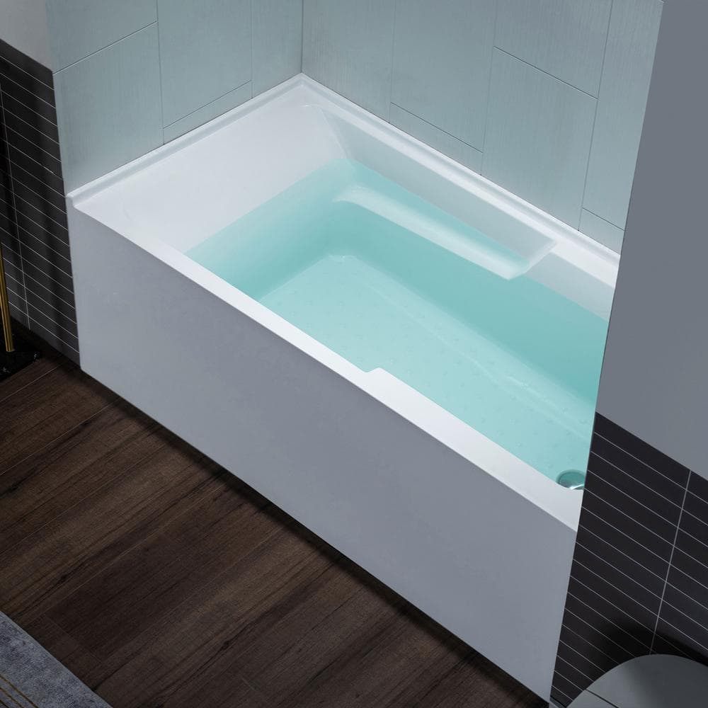 54'' White Acrylic Alcove Soaking Bathtub with Chrome Drain