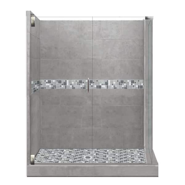 American Bath Factory Newport Grand Hinged 36 in. x 48 in. x 80 in. Left-Hand Corner Shower Kit in Wet Cement and Chrome Hardware