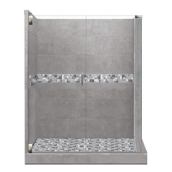 American Bath Factory Newport Grand Hinged 42 in. x 48 in. x 80 in. Left-Hand Corner Shower Kit in Wet Cement and Chrome Hardware