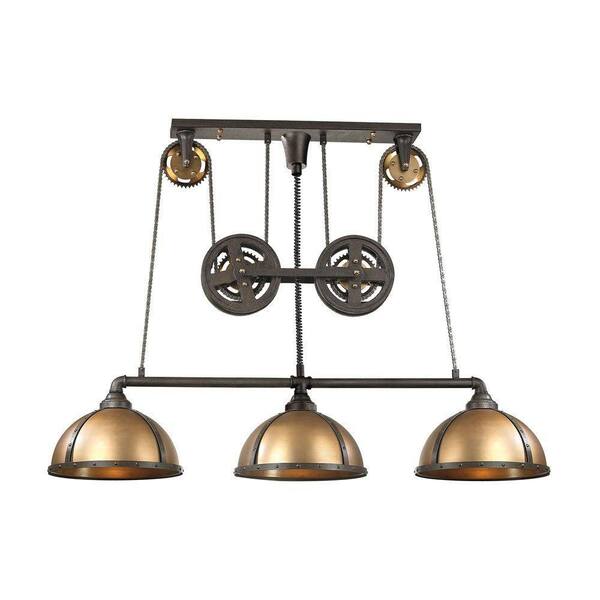 Titan Lighting Torque 3-Light Vintage Rust and Brass LED Island Light