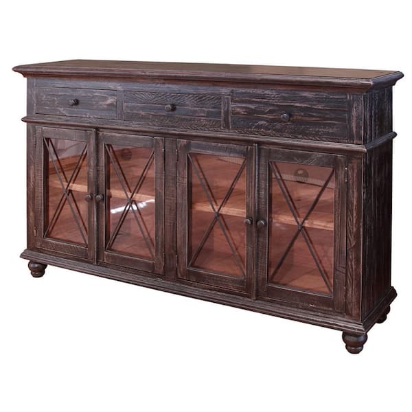 Benjara 70.75 in. Black and Brown Wood TV Stand Fits TVs up to 78 in. with 3-Drawers