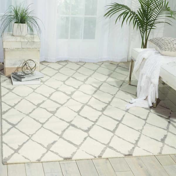 Twilight Ivory/Grey 10 ft. x 14 ft. Trellis Contemporary Area Rug
