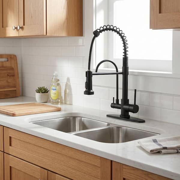 AVITAS 17.5 in. Double Handle Pull Down Spray Kitchen Faucet with
