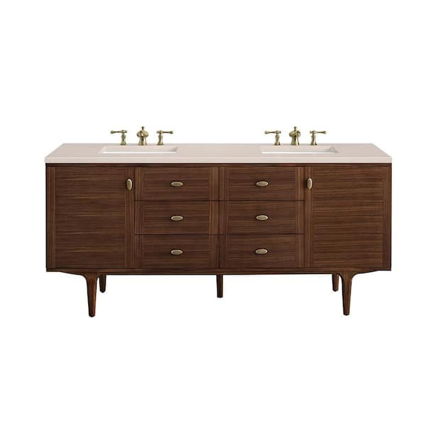 James Martin Vanities Amberly 72.0 in. W x 23.5 in. D x 34.7 in. H Bathroom Vanity in Mid-Century Walnut with Eternal Marfil Quartz Top