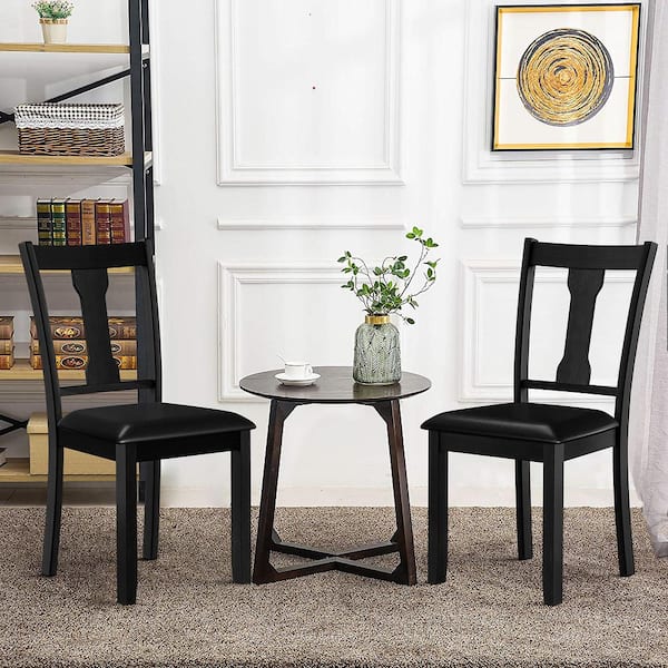 Costway Black Rubber Wood Frame And, Black Dining Room Chairs With Upholstered Seats