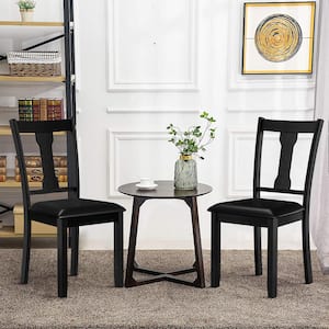 Black Rubber Wood Frame and Upholstered Padded Seat Dining Room Chair (Set of 2)