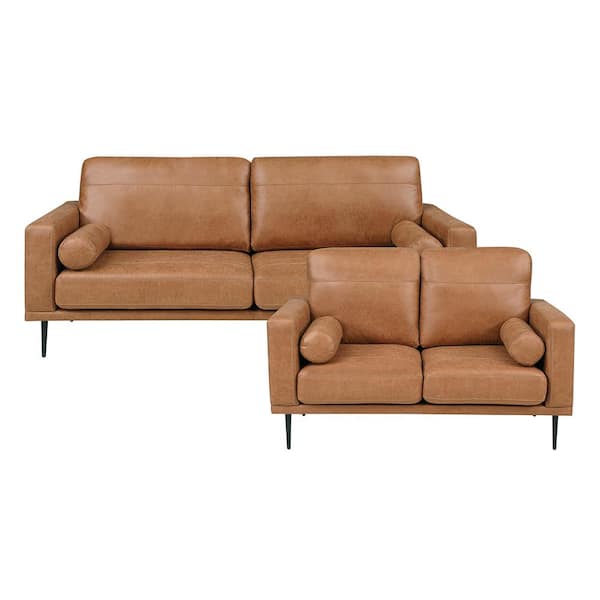 Lazzara Creighton 82 in. W Straight Arm Microfiber Rectangle 2-Piece Living Room Sofa Set in Brown