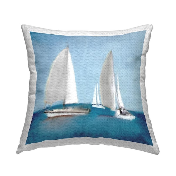 Stupell Industries Tranquil Sailboats Floating Ocean Surface Scene Blue Square Outdoor Throw Pillow