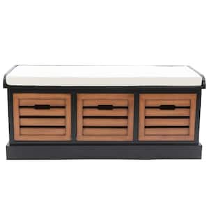 Melody Satin Black and Honey Nut 3-Drawer Bench with Cushion