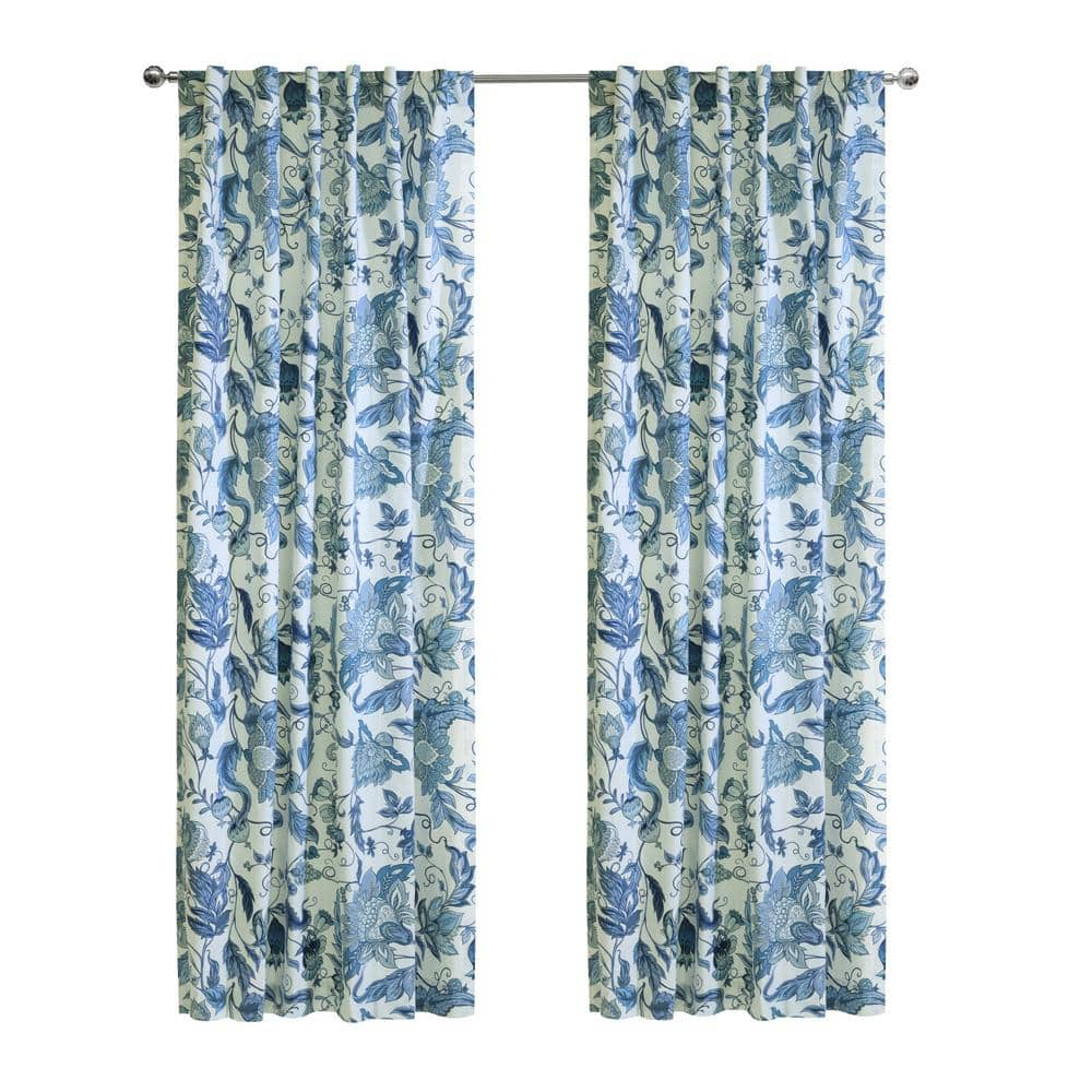 Jacobean Garden Blue Cotton 52 in. W x 54 in. L Dual Header Indoor Light Filtering Curtain (Single Panel) -  Habitat, 72230601-592230