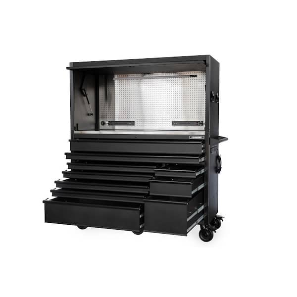 Husky 62 in. W x 24 in. D Heavy Duty 10 Drawer Mobile Workbench with Stainless Steel Work Top Combo Hutch in Matte Black HOTC6210BB1S The Home Depot