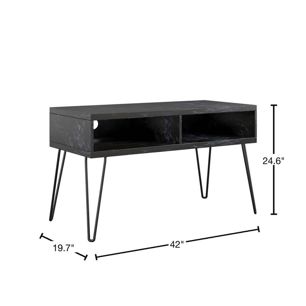 Athena 42'' Sleek Black Faux Marble TV Stand