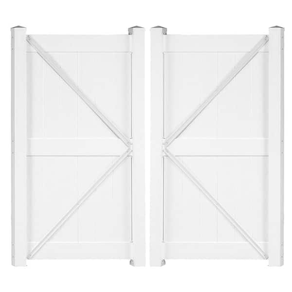 Weatherables Augusta 7.4 ft. x 7 ft. White Vinyl Privacy Fence Double Gate Kit