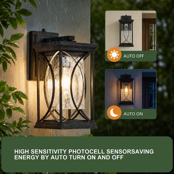 Black Outdoor Wall Lantern 13.8 in. Dusk to Dawn Hardwired with