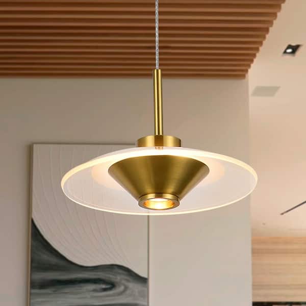 Ferrara 7 in. 1-Light ETL Certified Integrated LED Pendant Lighting Fixture in Antique Brass