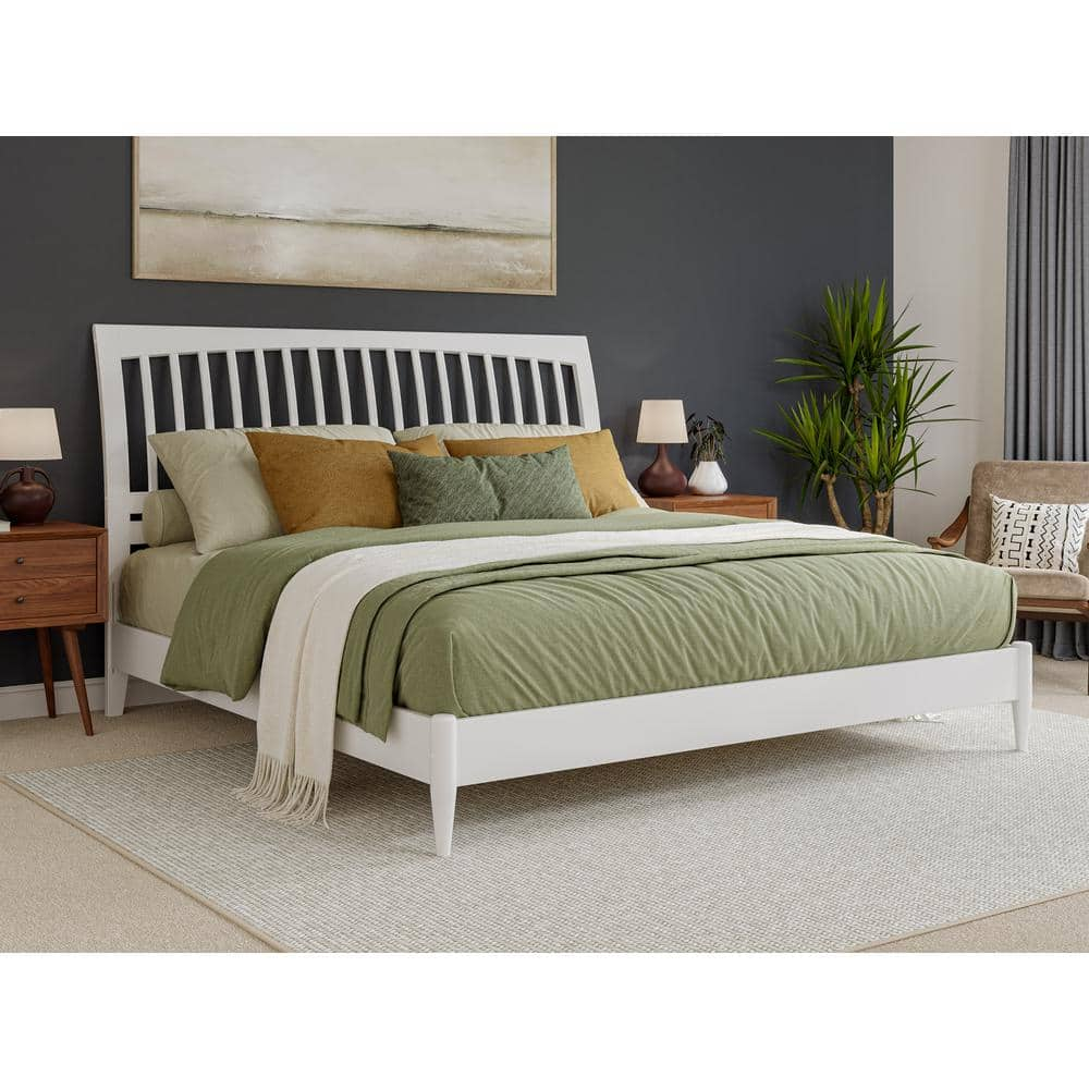 AFI Orleans White Solid Wood Frame King Low Profile Sleigh Platform Bed ...