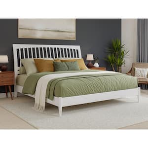 Orleans White Solid Wood Frame King Low Profile Sleigh Platform Bed