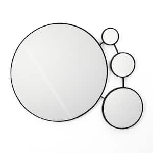 34.5 in. W x 24.7 in. H Circles Black Metal Frame Round Wall Mirror