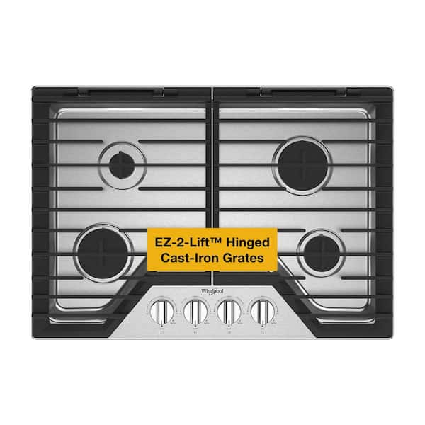 30 in. 4-Burners Recessed Gas Cooktop in Stainless Steel with EZ-2-Lift Hinged Cast-Iron Grates