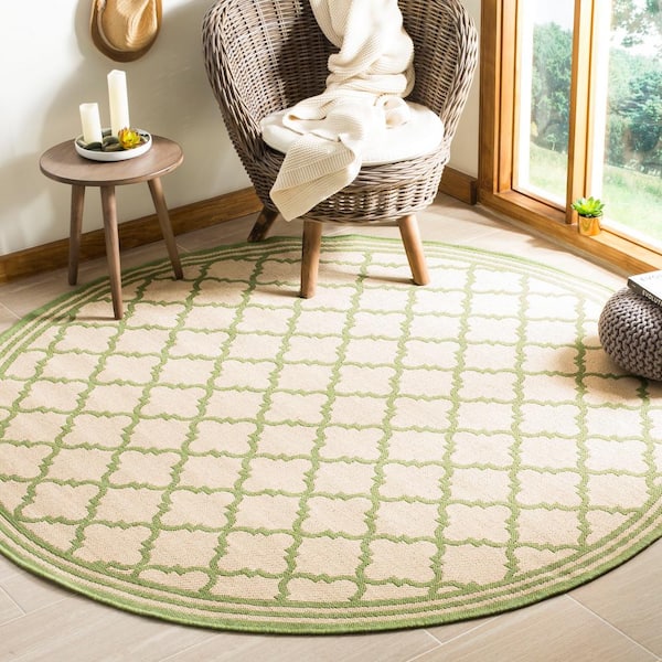 Linden Cream/Olive 7 ft. x 7 ft. Round Geometric Trellis Border Area Rug