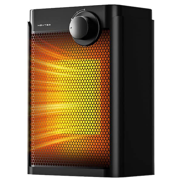 1200W Black Indoor Electric Portable Heater PTC Ceramic Fast Heating Overheat Tip-Over Protection for Office Camping