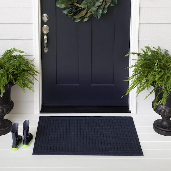 Waffle Grid Blue 36 in. x 48 in. Recycled Rubber Indoor/Outdoor Impressions Door Mat
