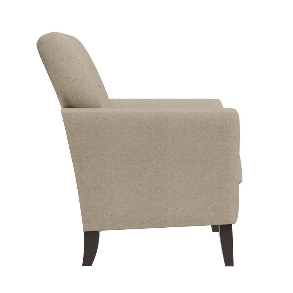 Beige Barrel Accent Chair with Dark Wood Legs