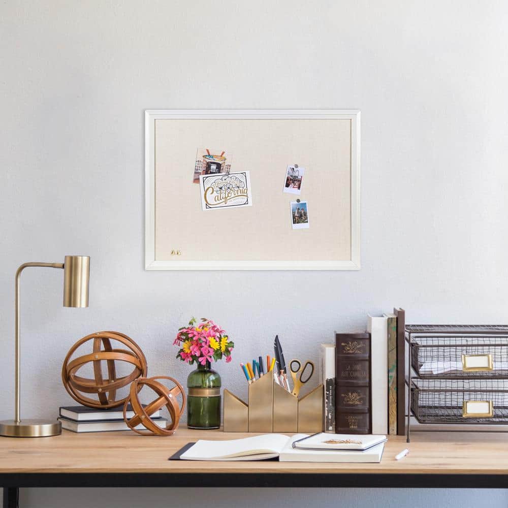White Wood Frame Linen Bulletin Board, 23" x 17"