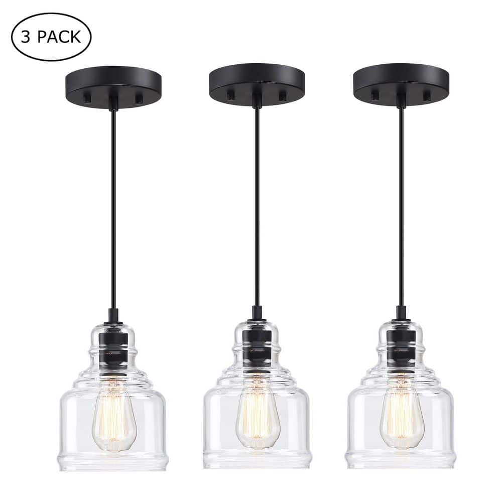 1-Light Matte Black Mini Pendant Light with Clear Glass Shade (3-Pack) price history on PriceWatchPro