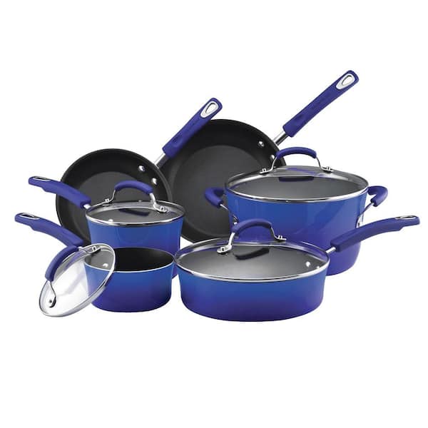 Rachael Ray Classic Brights 10-Piece Aluminum Nonstick Cookware Set in Blue Gradient
