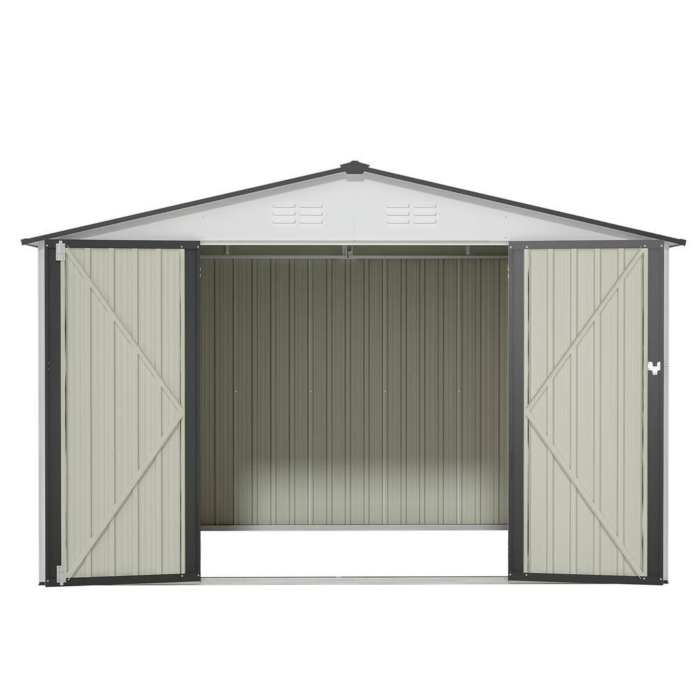 10 ft. W x 8 ft. D White Outdoor Metal Storage Shed Garden Tools Room with 