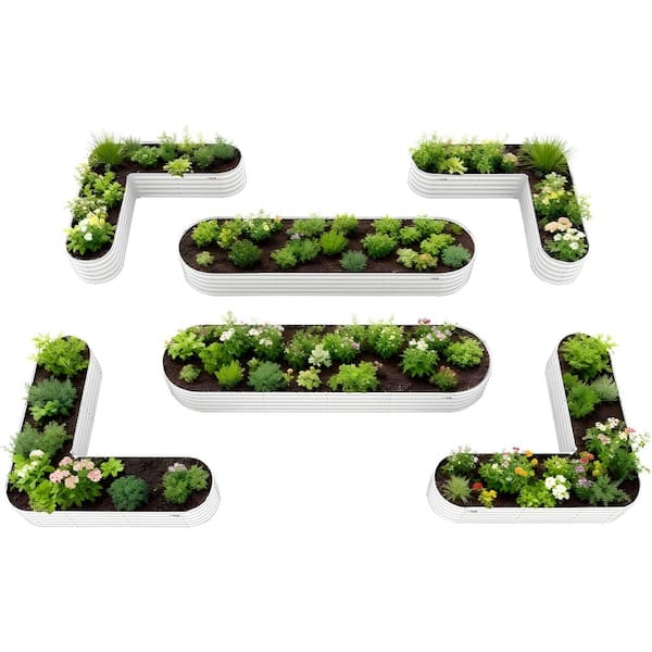 6-Pack Antique White Galvanized Steel Raised Garden Beds Planters Box for Gardens Yard(81 in. L x 81 in. W x 18 in. H)
