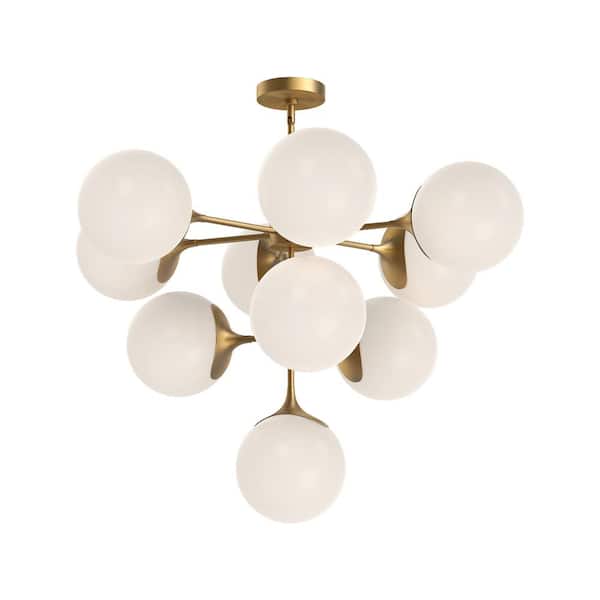 ALORA MOOD Nouveau 35 in. 10 Light 40-Watt Aged Gold/Opal Matte Glass Chandelier