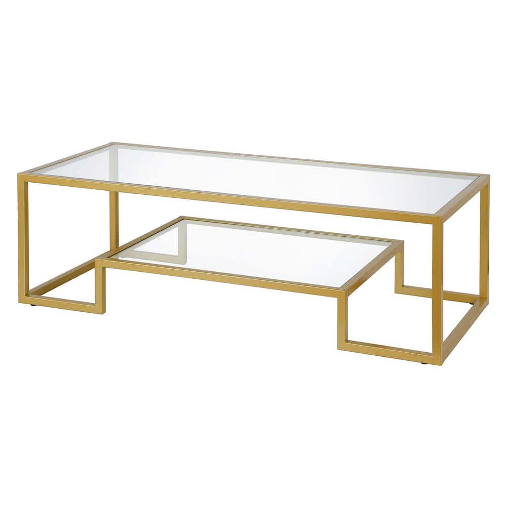 Athena 54" Brass and Glass Rectangular Coffee Table