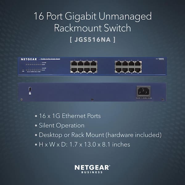 16-Port Gigabit Ethernet 19 Rackmount Switch RJ45 10/100/1000 Mbps, IEEE  802.3az Energy Efficient Ethernet