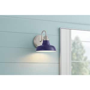 Elmcroft 7.63 in. 1-Light Brushed Nickel with Cobalt Blue Farmhouse Wall Sconce with Cobalt Blue Metal Shade