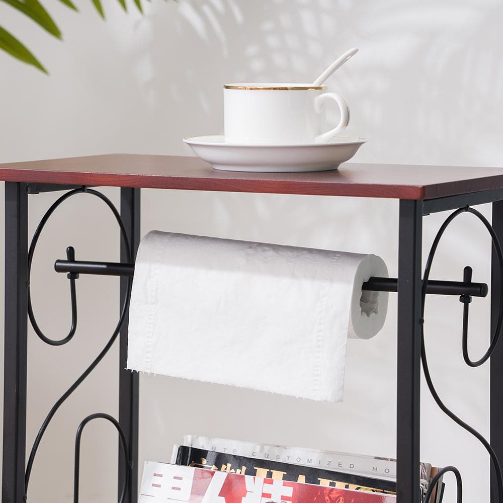 Brown and Black MDF and Steel Side Table with Storage Basket