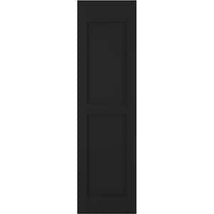 12 in. W x 47 in. H Americraft 2-Equal Flat Panel Exterior Real Wood Shutters Pair in Black