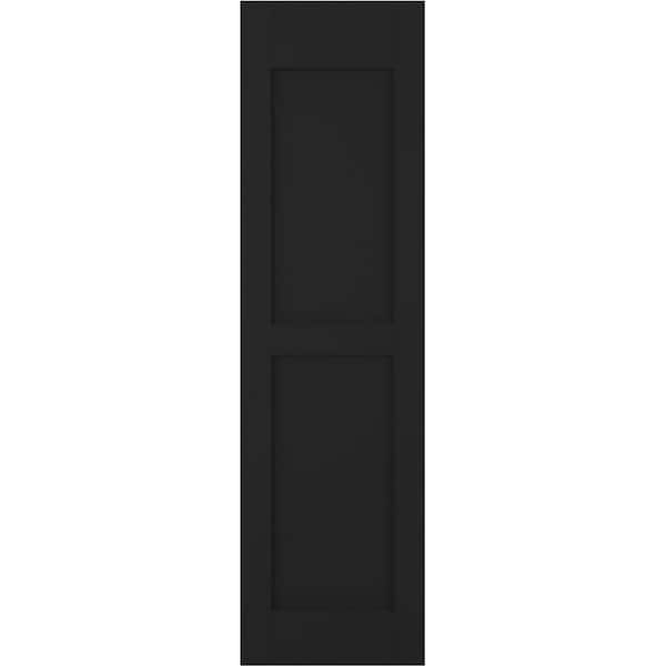 Ekena Millwork 12 in. W x 47 in. H Americraft 2-Equal Flat Panel Exterior Real Wood Shutters Pair in Black