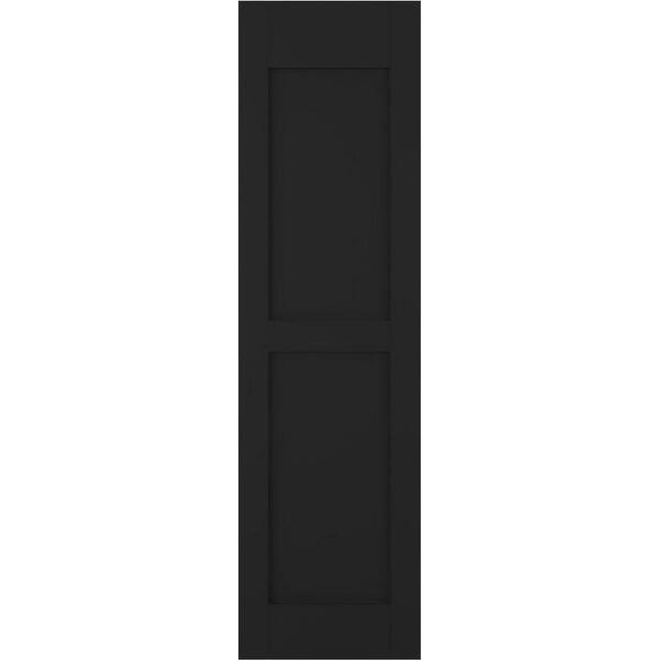 Ekena Millwork 18 in. W x 41 in. H Americraft 2-Equal Flat Panel Exterior Real Wood Shutters Pair in Black