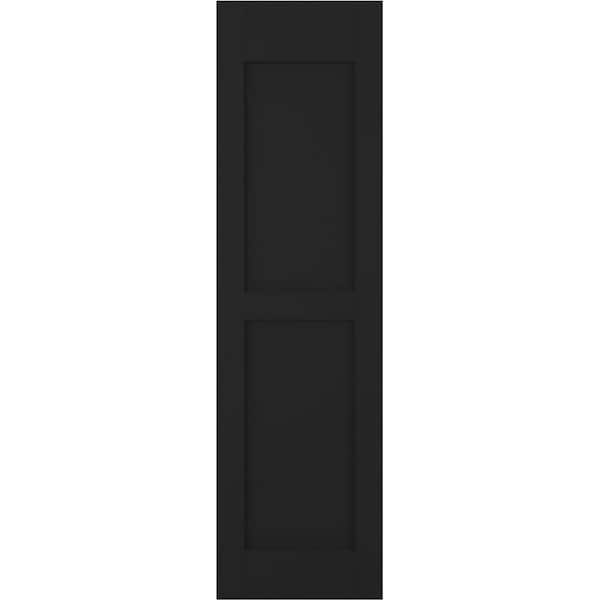 Ekena Millwork 18 in. W x 77 in. H Americraft 2-Equal Flat Panel Exterior Real Wood Shutters Pair in Black