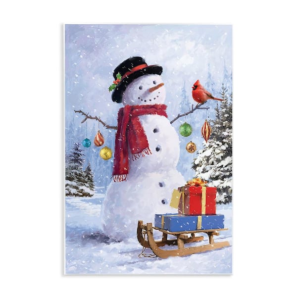 Stupell Industries Snowman with Gift Sled by Jason Kirk 1-Piece Unframed Graphic Print Nature Poster Art Print 15 in. x 10 in.