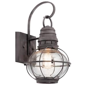 Bridge Point 1-Light Weathered Zinc Outdoor Hardwired Wall Lantern Sconce with No Bulbs Included (1-Pack)