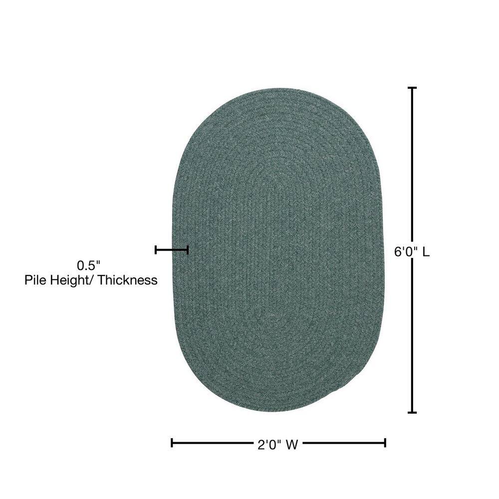Teal Oval Braided Wool and Synthetic Runner Rug 2'x6'